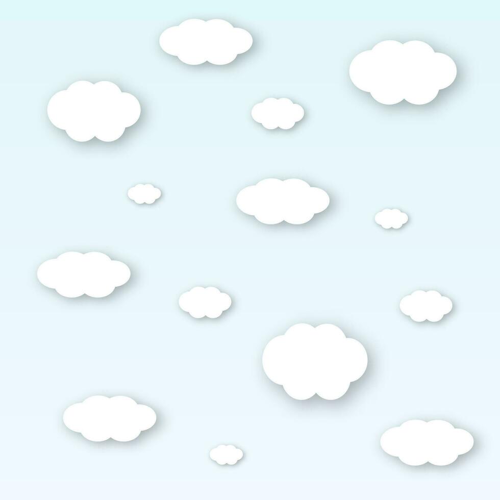 White abstract paper clouds at blue background vector illustration
