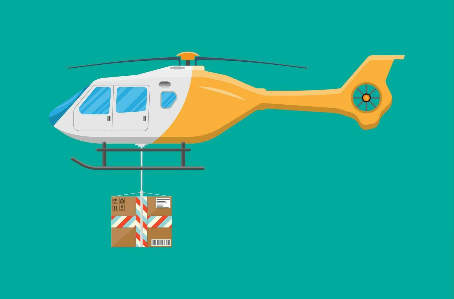 Helicopter drone with box. Contemporary aircraft. Fast rapid delivery and shipping. Vector illustration in flat style