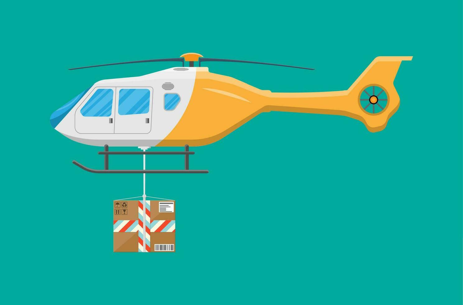 helicóptero zumbido con caja. contemporáneo aeronave. rápido rápido entrega y envío. vector ilustración en plano estilo