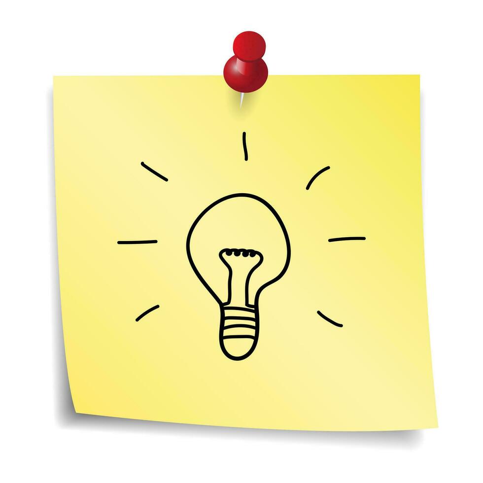 draw bulb on yellow paper note. idea concept. vector illustration on white background