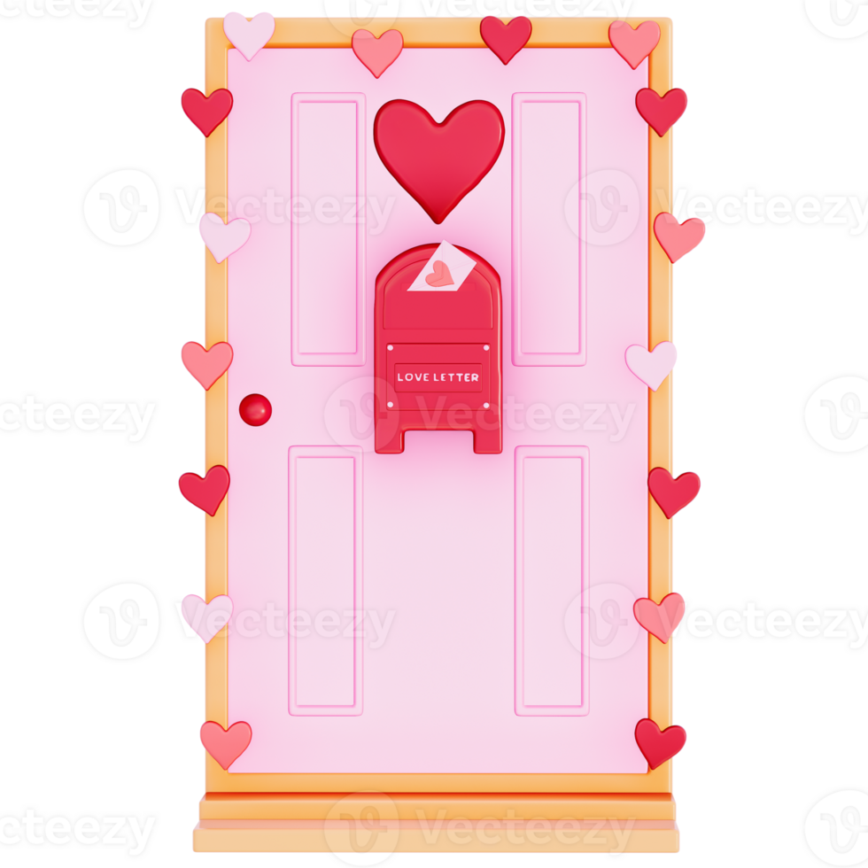 Valentine mailbox with pink Door on a transparent background, 3D rendering png