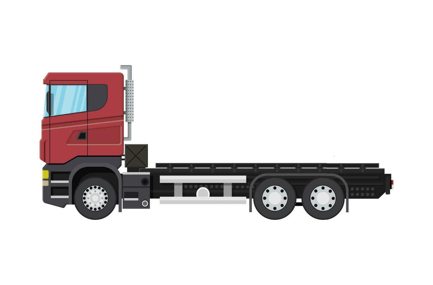 Cargo delivery truck with platform for container. Shipping and delivery of goods. Car for transport. Trailer vehicle. Vector illustration in flat style