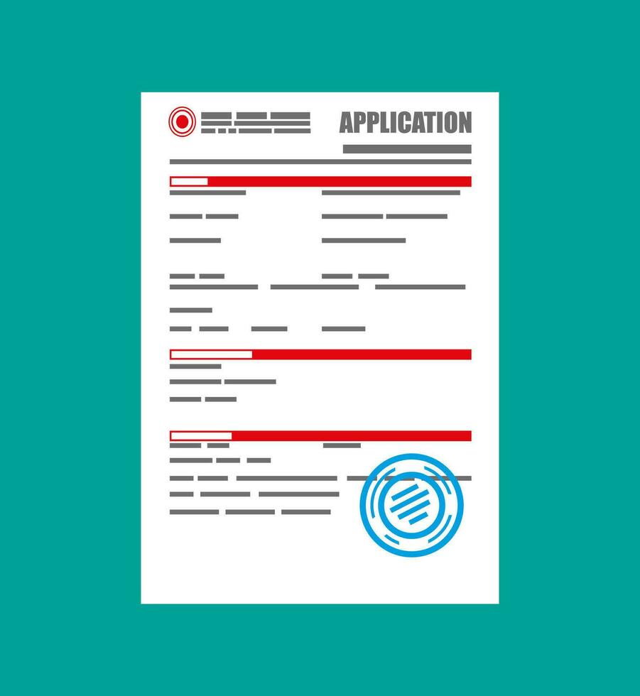 Application form paper blank with seal. Vector illustration in flat style