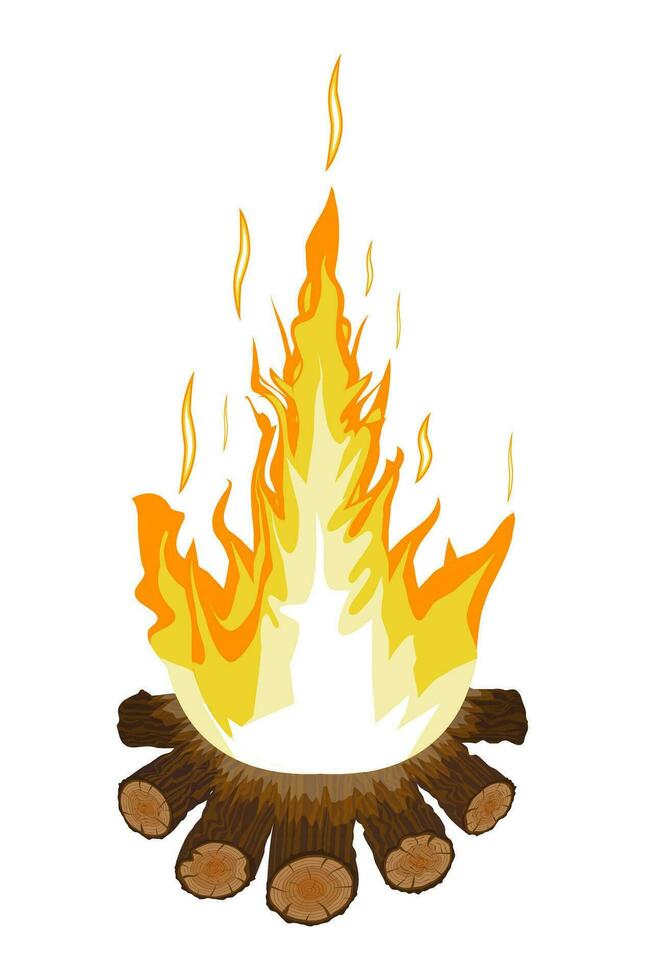 Burning bonfire or campfire. Logs and fire. Vector illustration in flat style