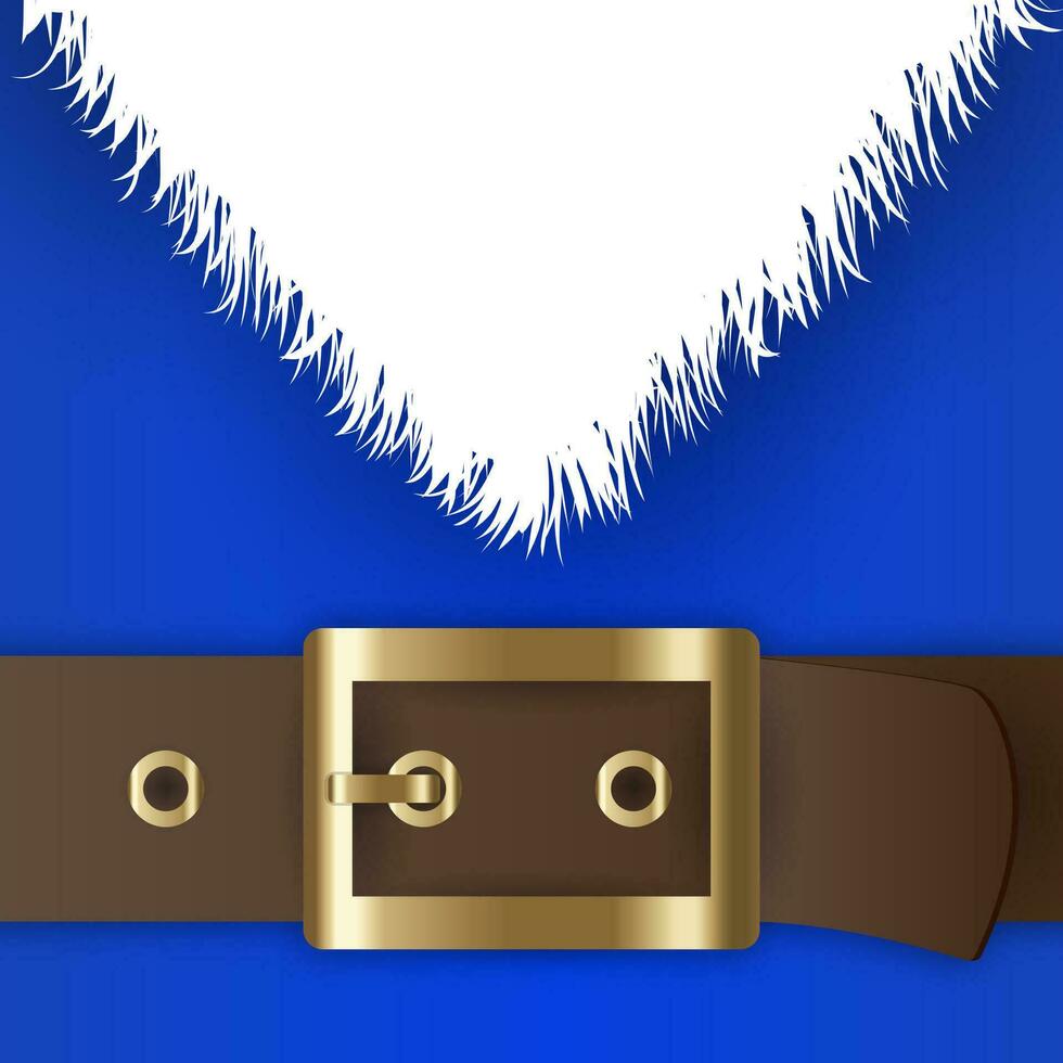 Blue santa claus suit, leather belt with gold buckle, white beard, concept for greeting or postal card, vector illustration