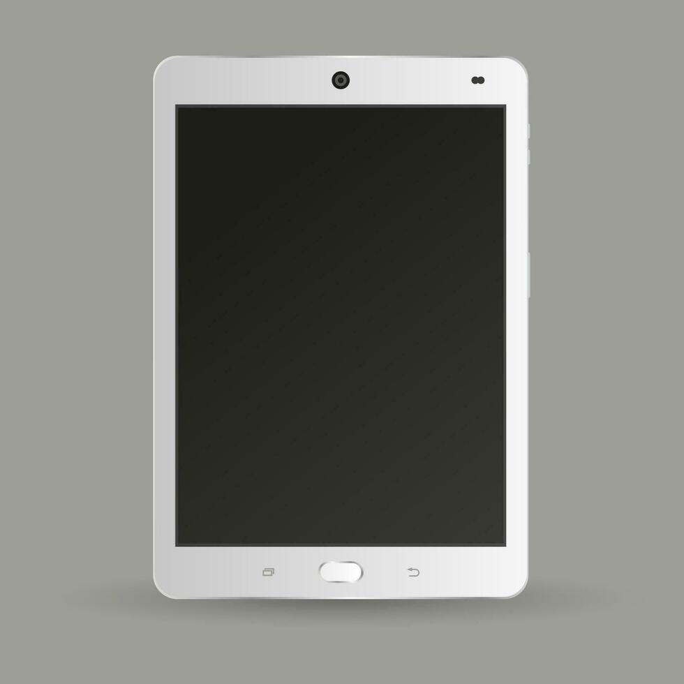 realistic silver tablet pc isolated on grey background. vector illustration