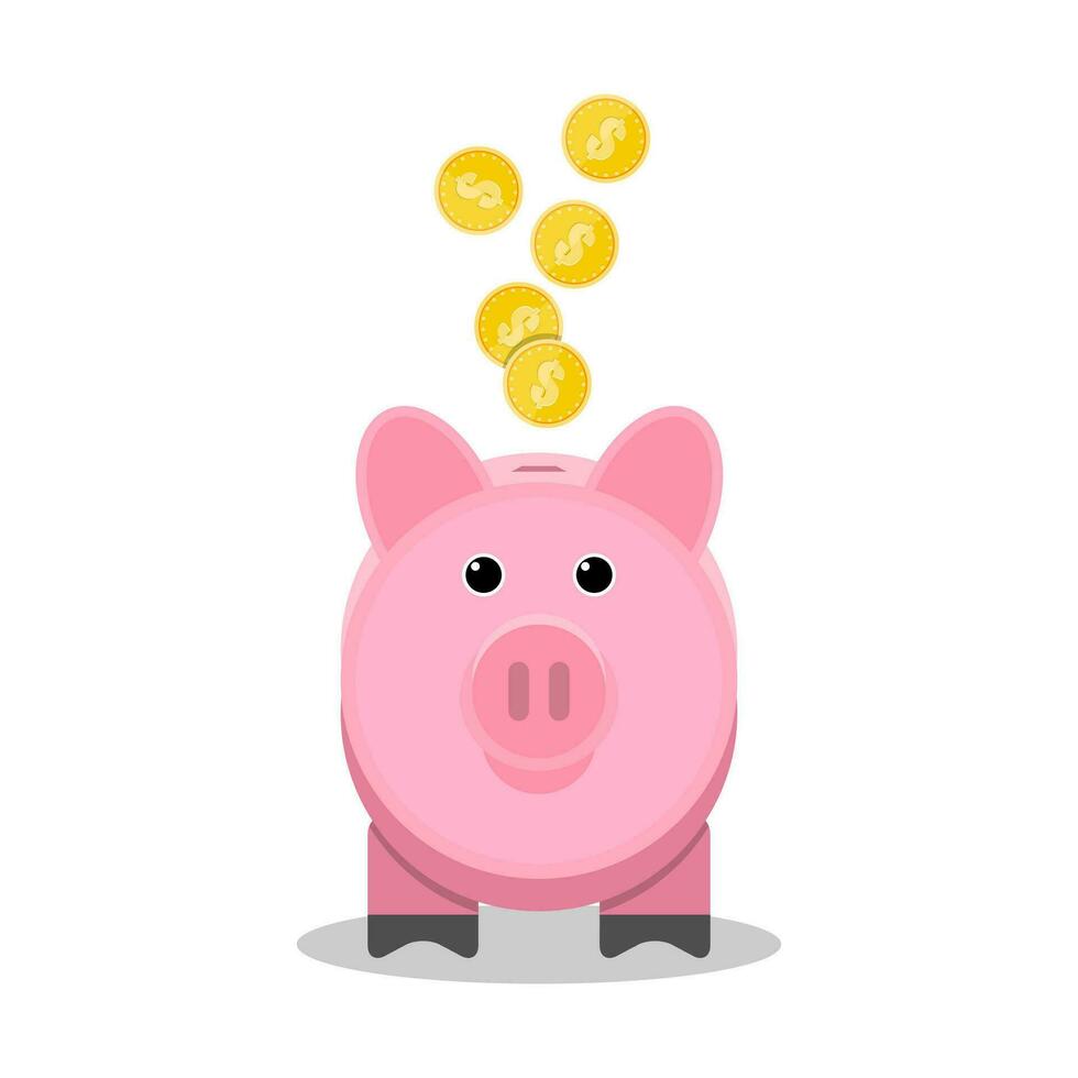 cerdito banco con oro monedas juguete rosado cerdo dinero caja. vector ilustración en plano estilo aislado en blanco