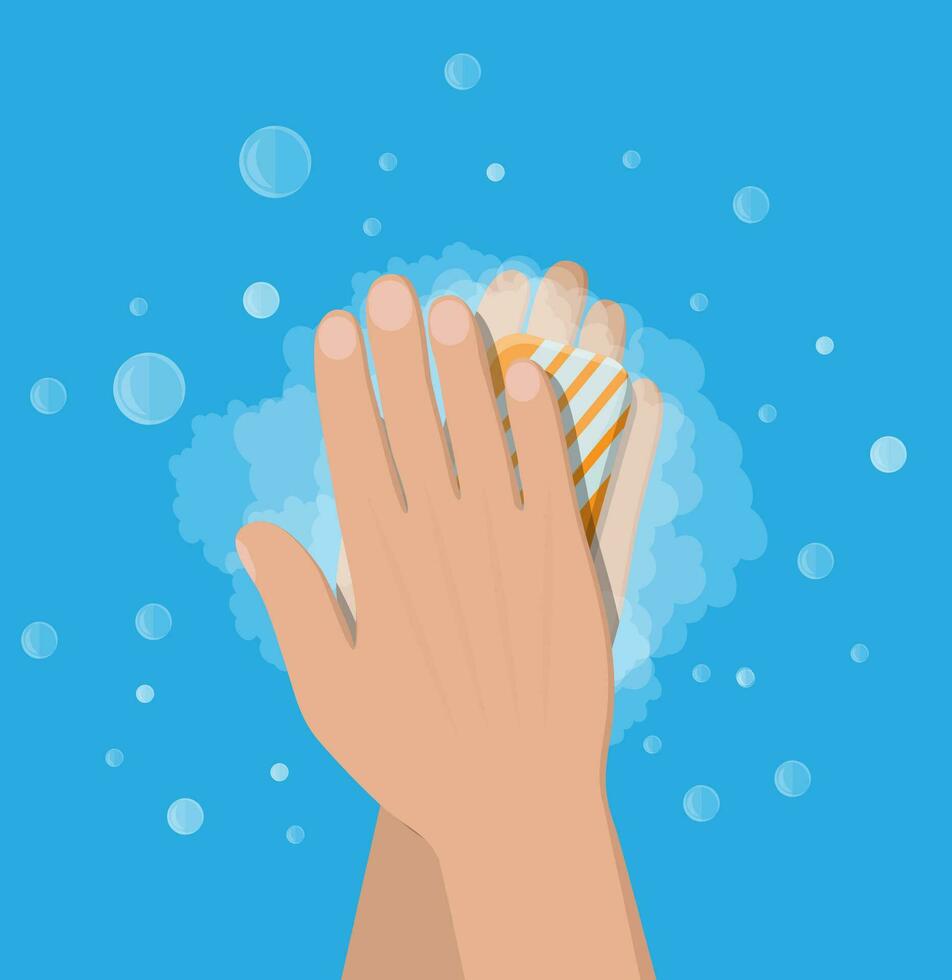 Man washes hands with soap, hygiene. Vector illustration in flat style