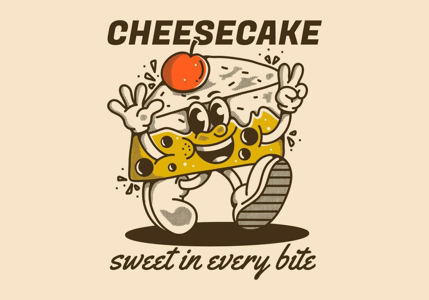 Cheesecake, sweet in every bite. Mascot character illustration of walking cheesecake vector