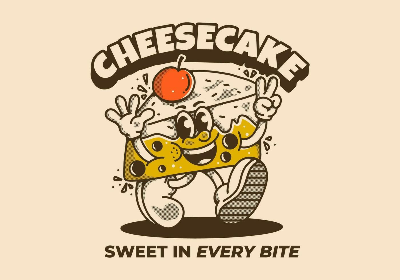 Cheesecake, sweet in every bite. Mascot character illustration of walking cheesecake vector