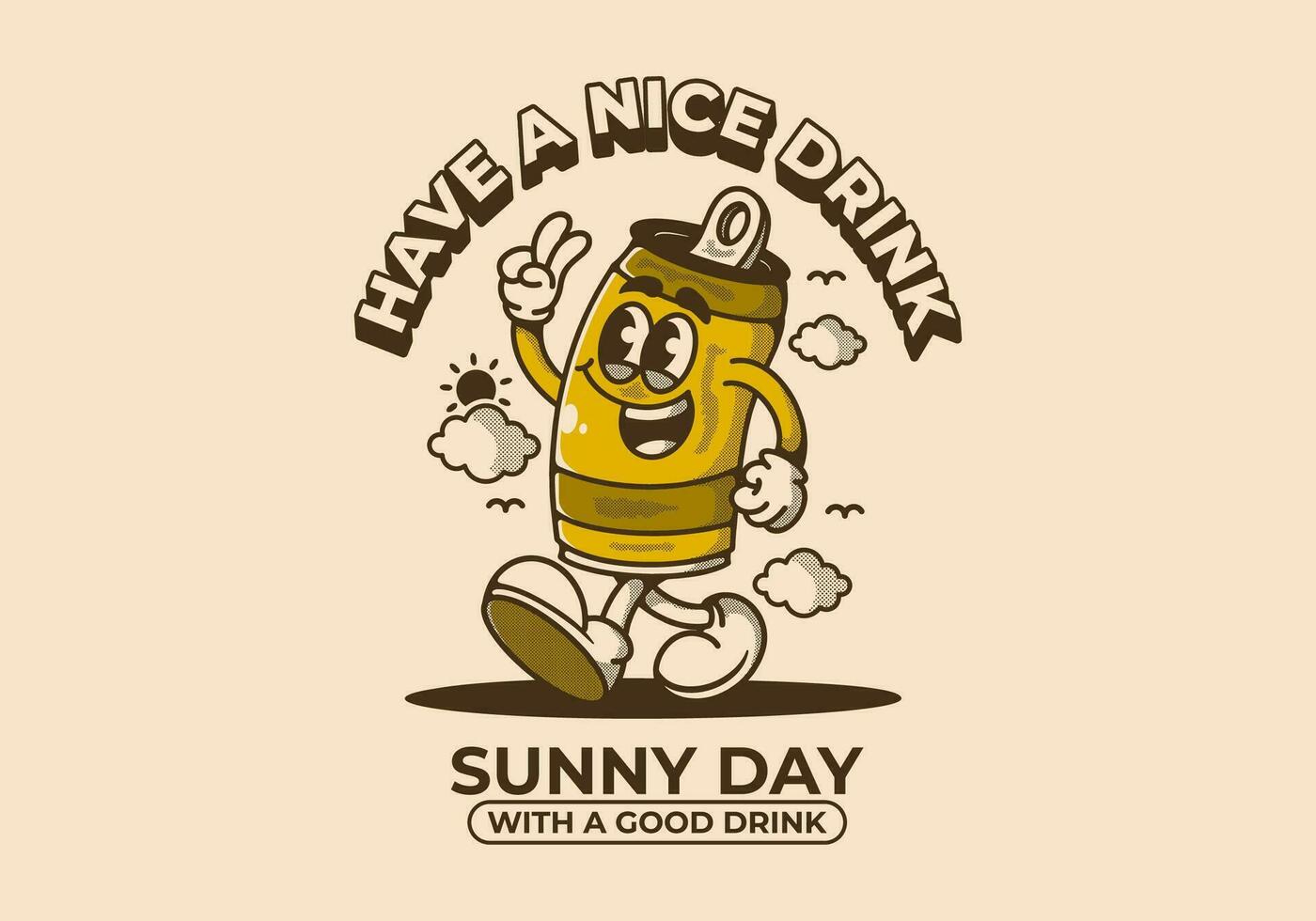 Have a nice drink. sunny day with a good drink. Mascot character illustration of walking beer can vector