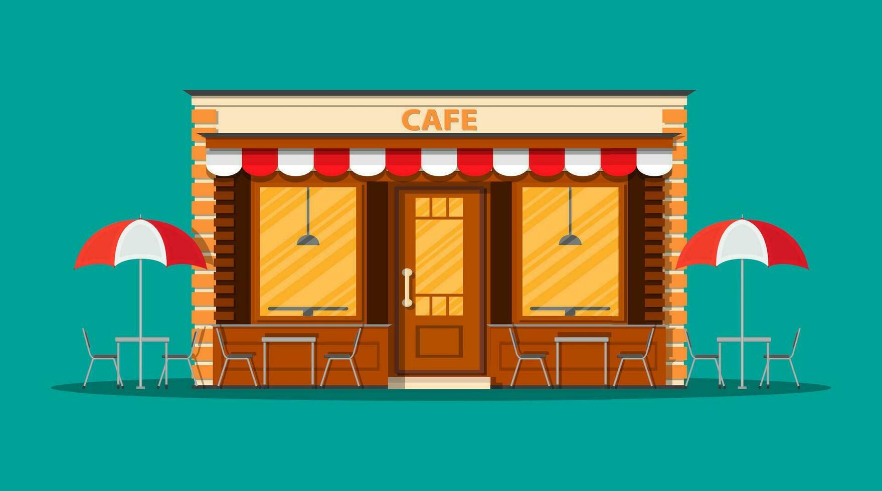 Cafe shop exterior. Street restraunt building. Vector illustration in flat style