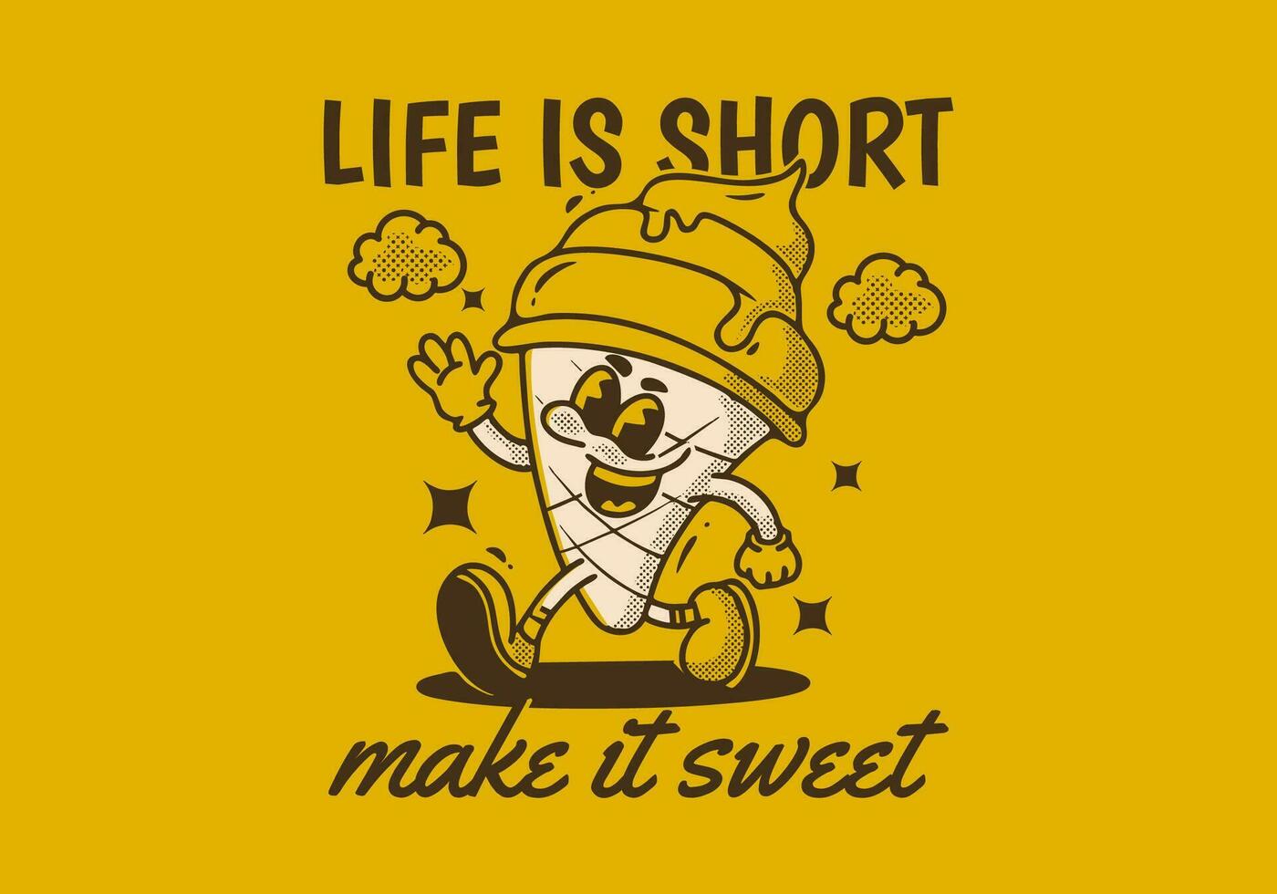 vida es corto, hacer eso dulce. mascota personaje ilustración de caminando hielo crema vector