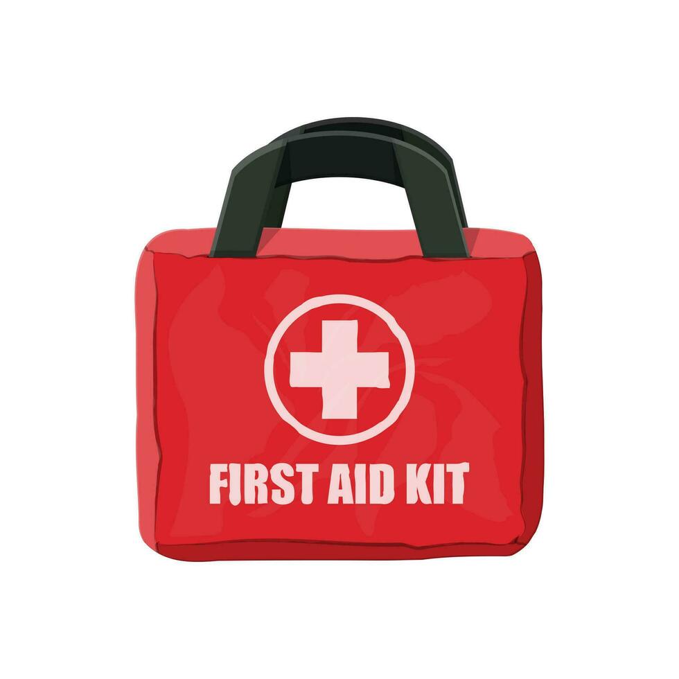 First aid kit. Cloth bag for medicine. Healthcare, hospital and medical diagnostics. Urgency and emergency services. Vector illustration in flat style