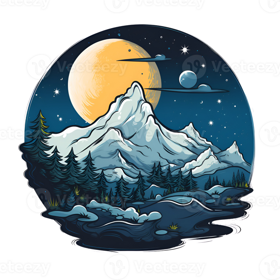 AI generated The Moon Artistic Style Cartoon Style Illustration No Background Perfect for Print on Demand Merchandise png