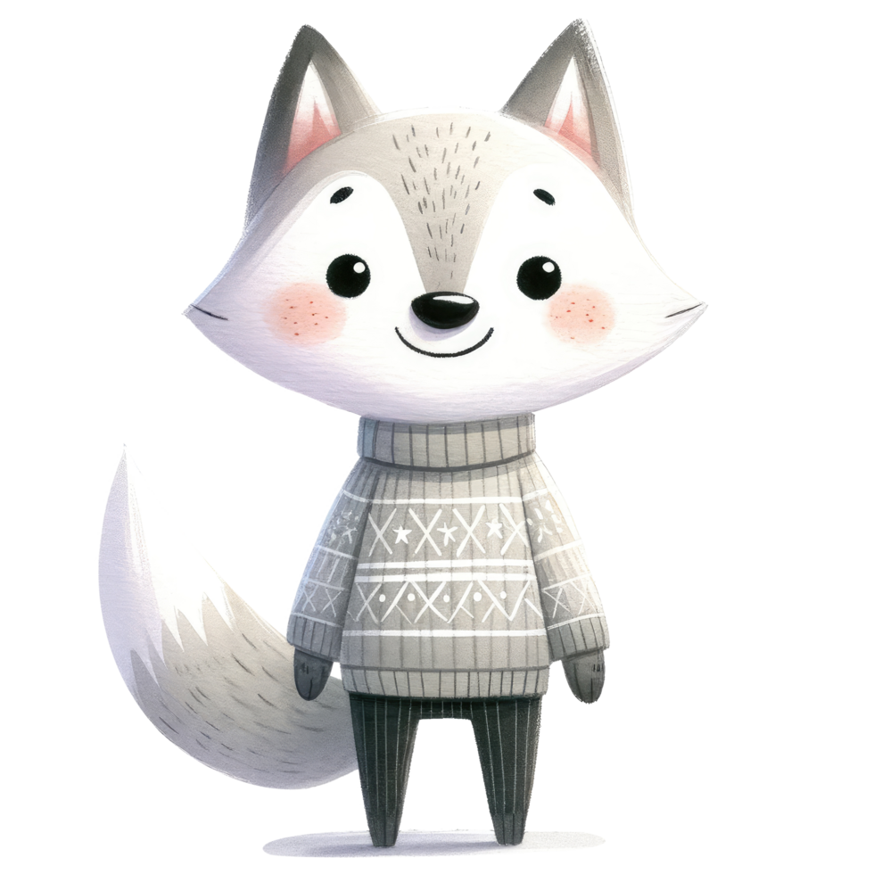 AI generated Arctic Fox dressed in a cozy, long-sleeved sweater decorated with stars png