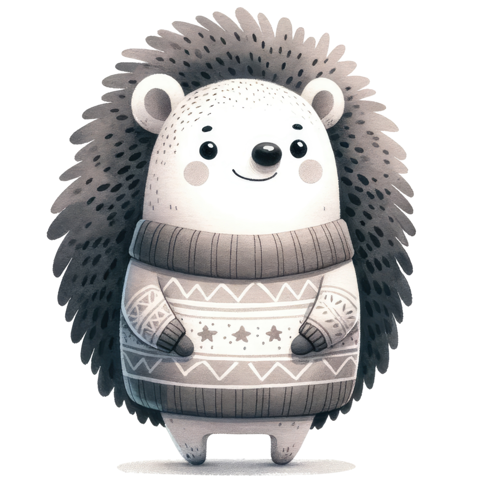 AI generated Hedgehog dressed in a cozy, long-sleeved sweater decorated with stars png