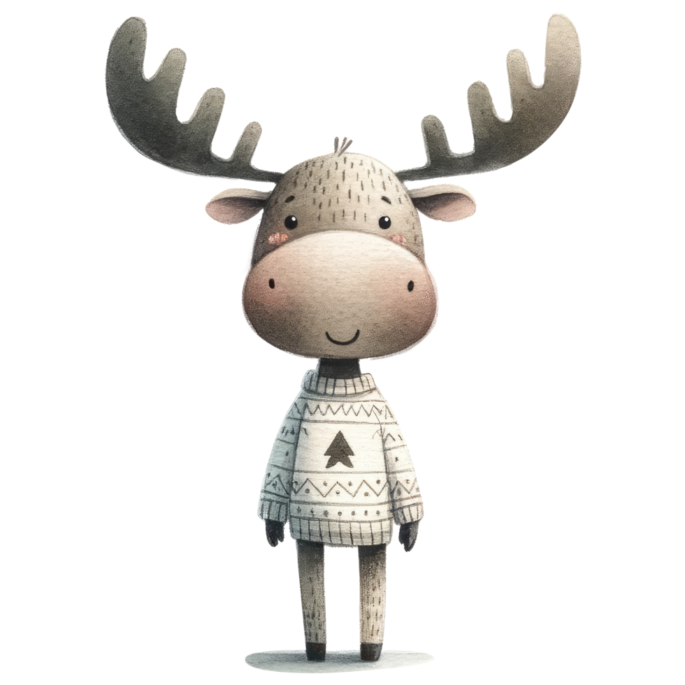 AI generated Moose dressed in a cozy, long-sleeved sweater decorated with stars png