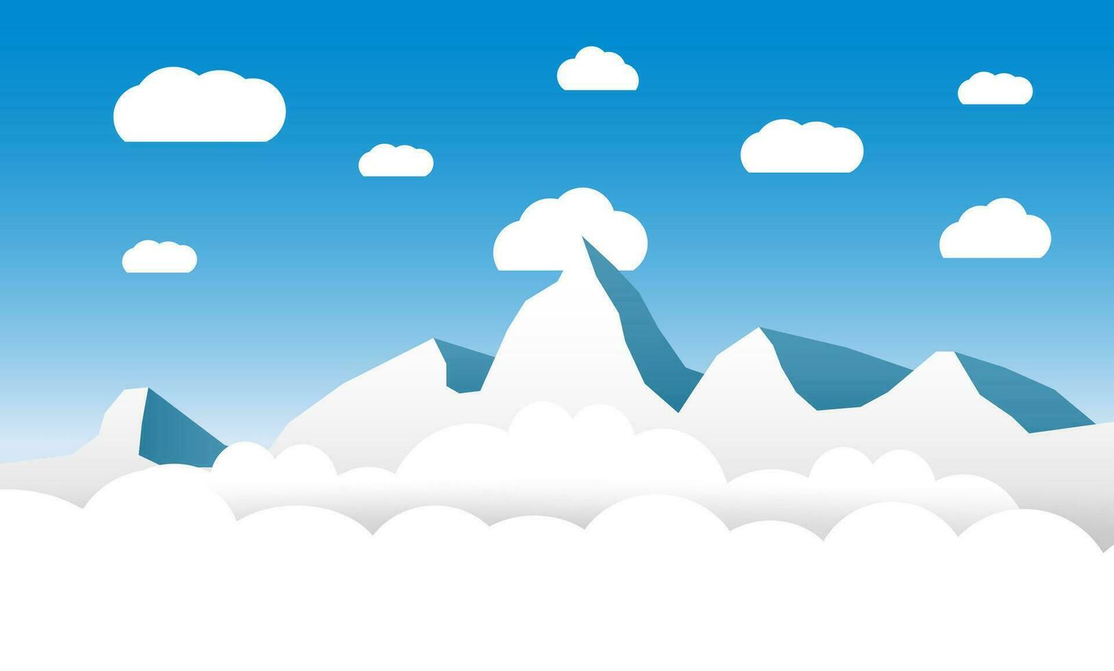 Clouds and mountains at blue sky in flat design web background, concept for web design and banners, vacation promotions. vector illustration