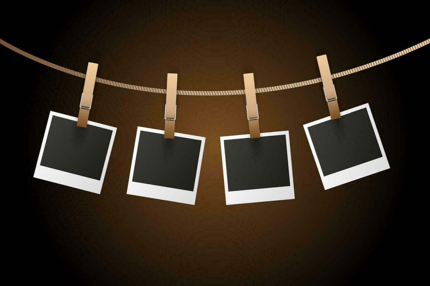 Instant Photo Frames on Rope on dark background vector Illustration