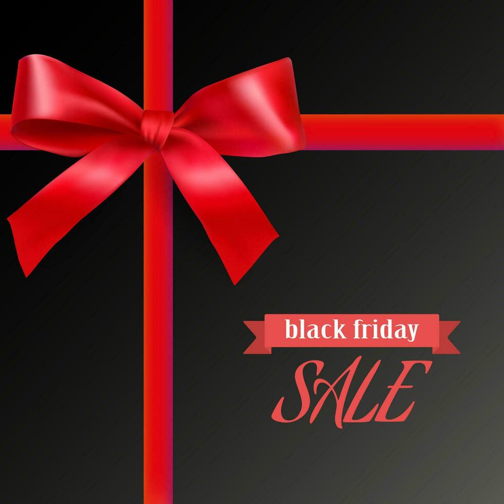 Black friday background with red bow and ribbons and place for text. retail, discount, special offer. vector illustration