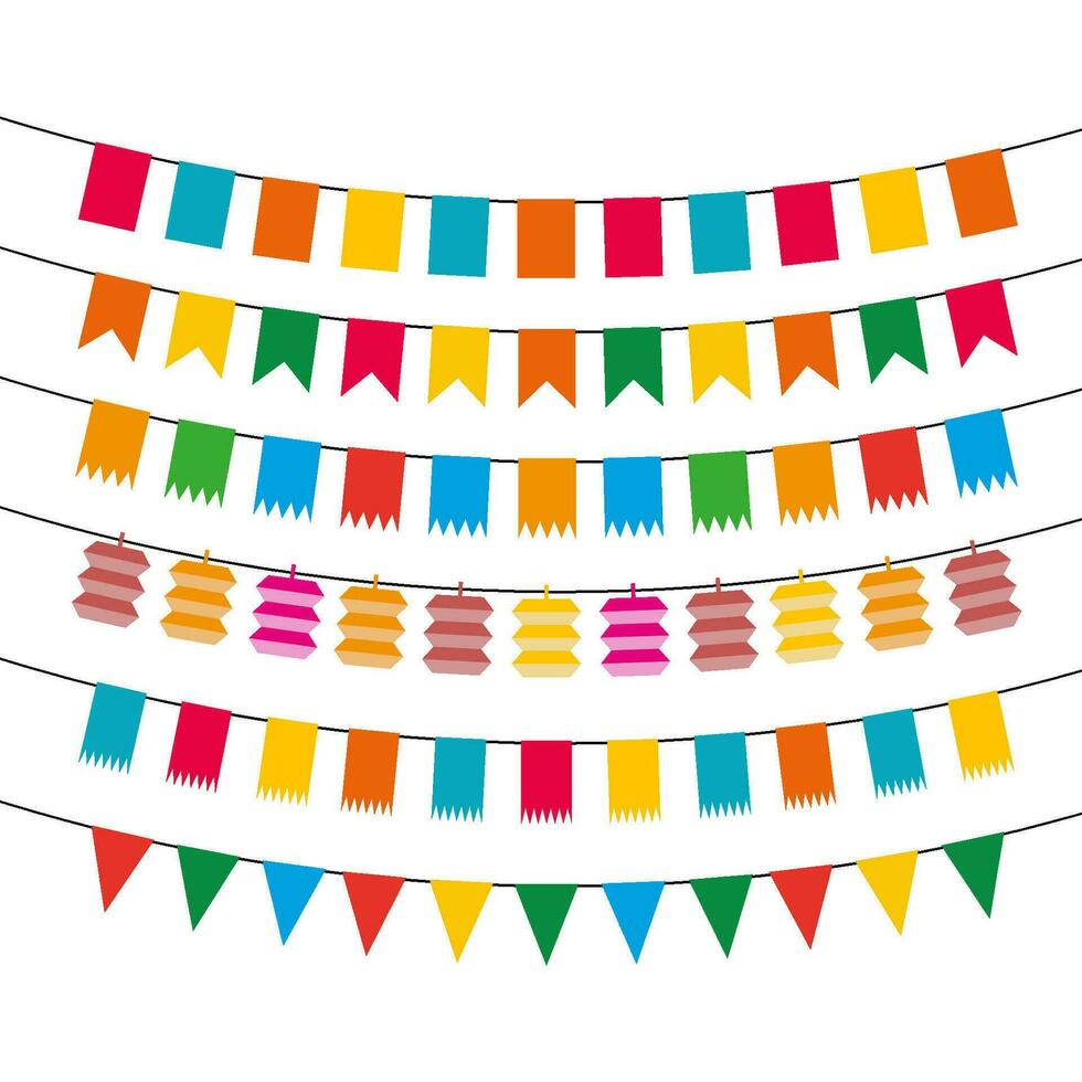 Color flat pennant bunting collection vector illustration