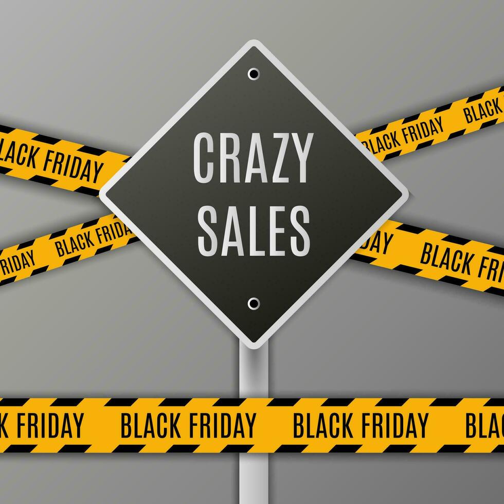 November Sale Black Friday Season Road Sign and police ribbon with black friday text. Vector illustration