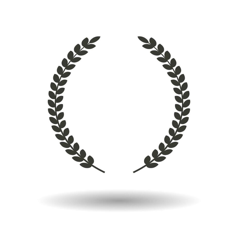 Gray laurel wreath icon or sign isolated on white background. Symbol of victory and achievement. Part for medals, cups, awards. Vector illustration.