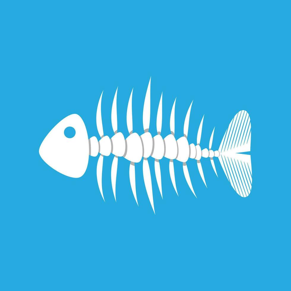 white fishbone on blue background. vector illustration in flat style