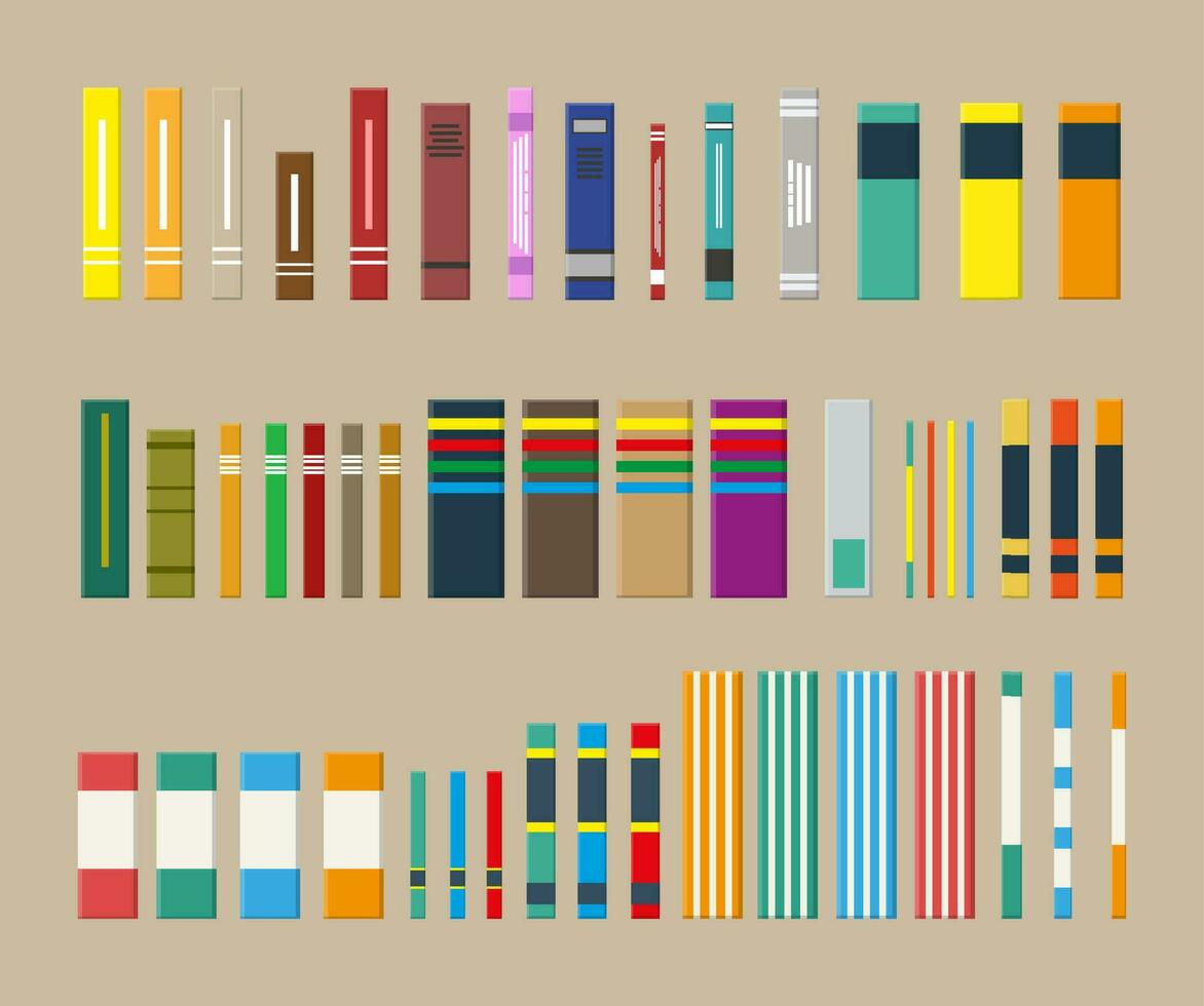 Library, set of different books. Vector illustration in flat style