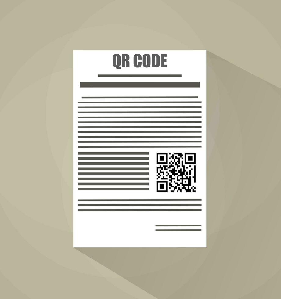 White paper blank document with Qr code. vector illustration in flat design on brown background with long shadow
