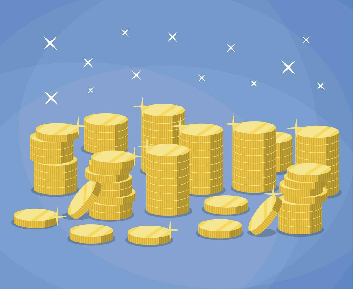 Stacks of gold coins. The concept of profit. vector illustration in flat design on blue background