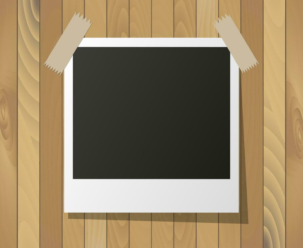 Instant photo frame on wooden background. Vector illustration