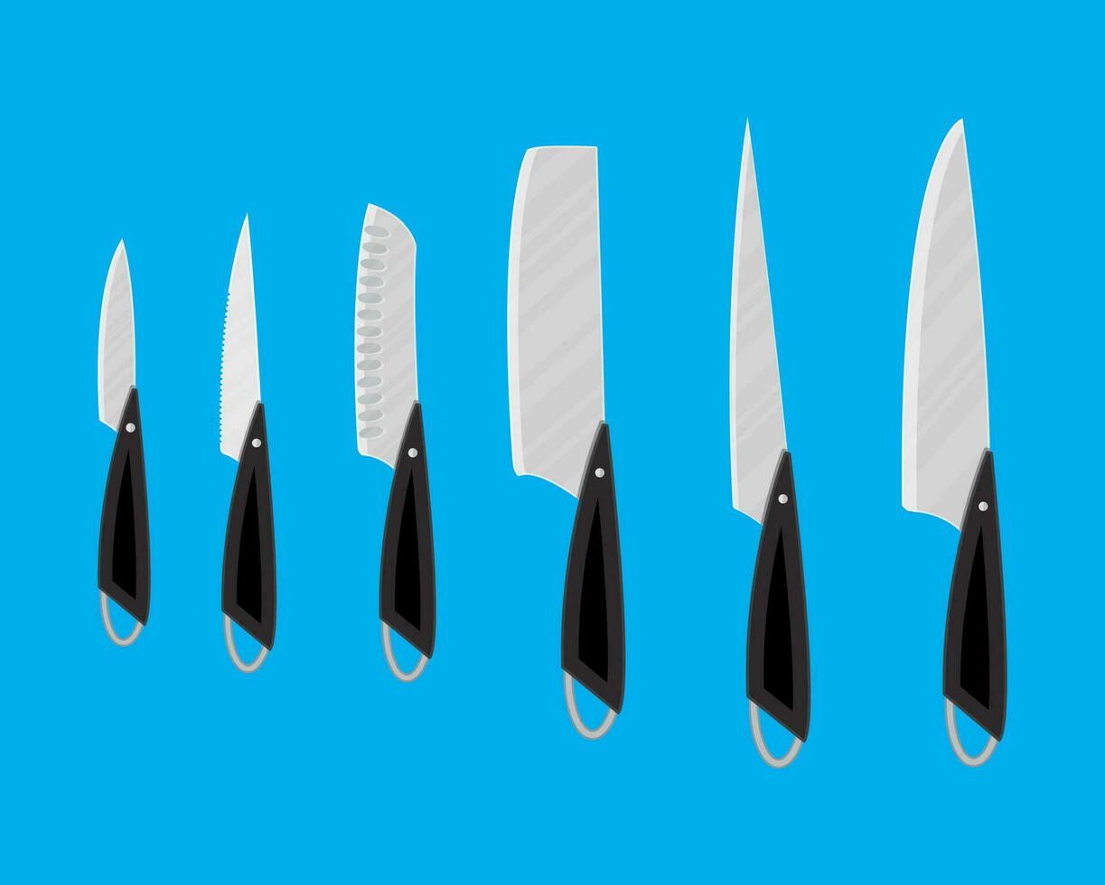 conjunto de cocina cuchillos para varios productos vector ilustración en plano estilo