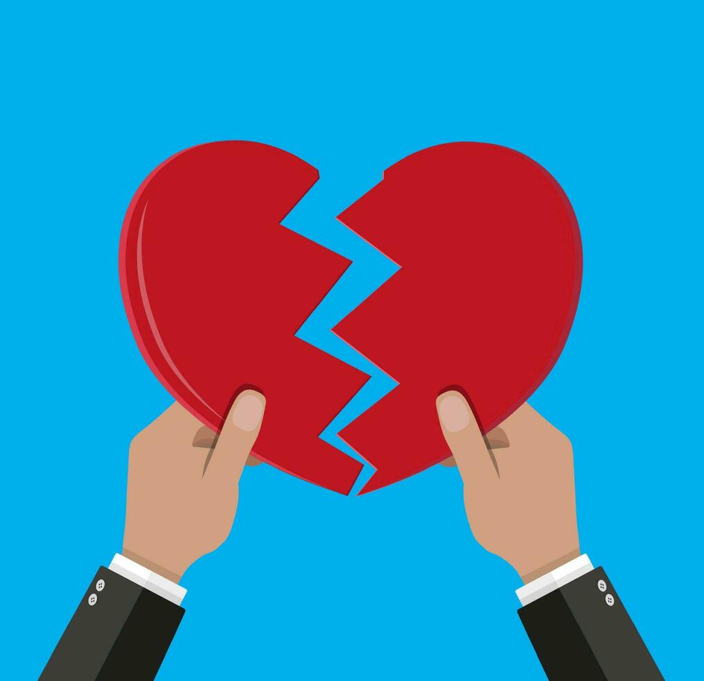 Hands tearing apart heart. Vector illustration in flat style