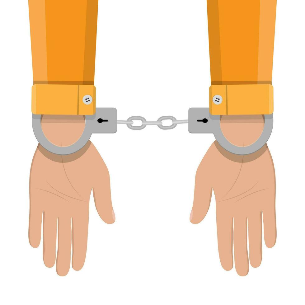 human hands in silver handcuffs. vector illustration in flat design on white background