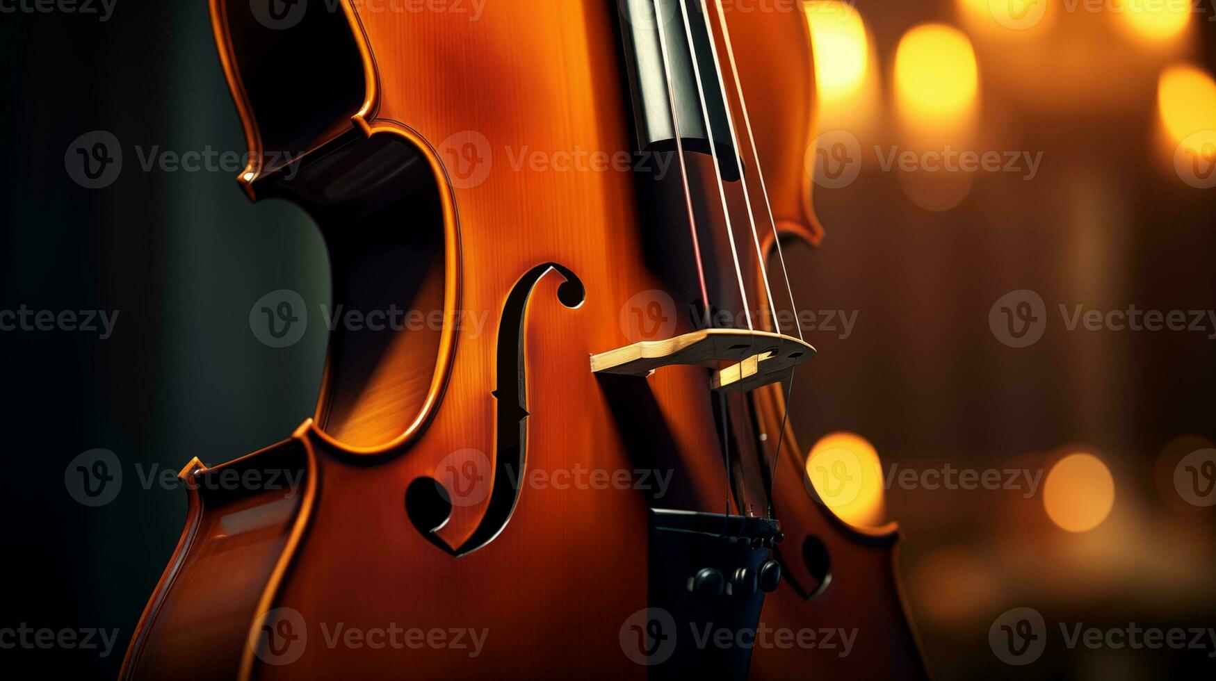 AI generated Musical instrument cello. Macro photography. Copy space. Place for text. photo