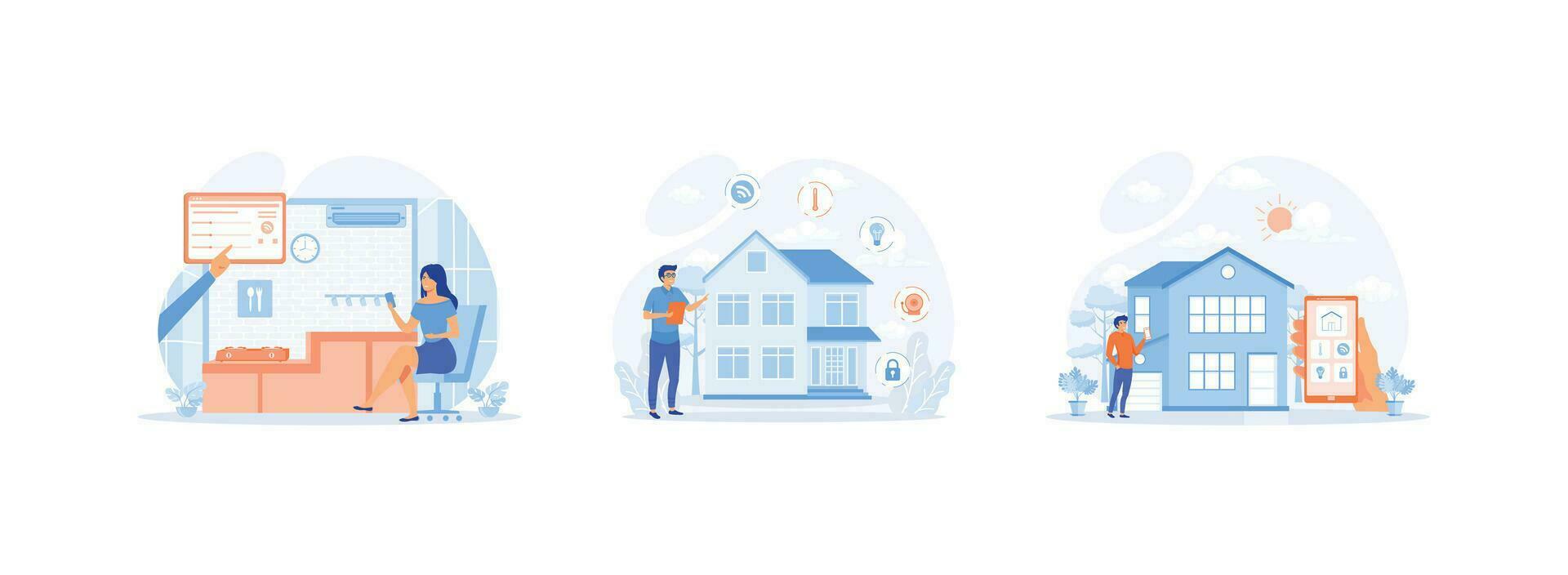 controlling house digital system on tablet app, home with cognitive intelligence, Smart home app with control system. Smart home 1 set flat vector modern illustration