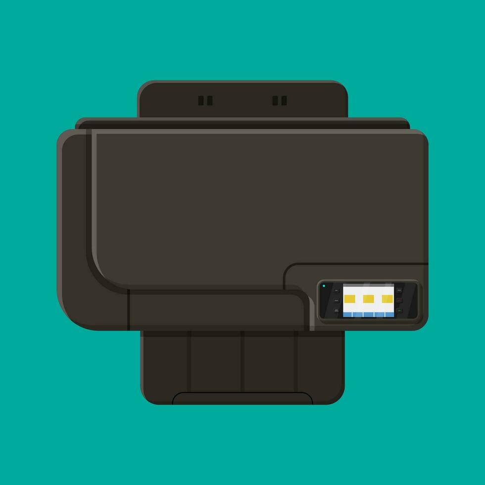 Computer printer. Laser or inkjet. All in one printer. Modern device for printing, scanning and copying. Top view. Computer peripheral equipment. Vector illustration in flat style