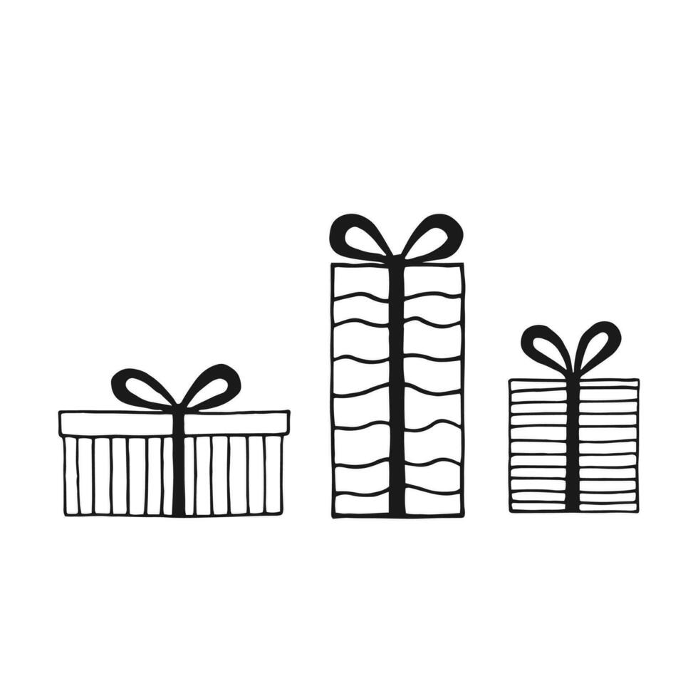 Set with gift box with different bows. Hand drawn vector illustration.