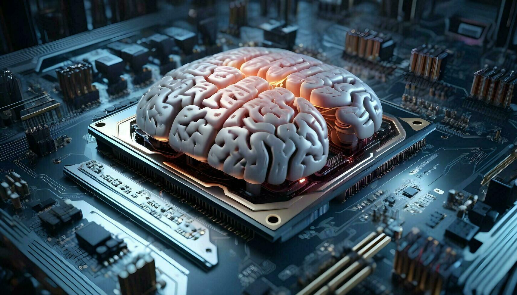 AI generated 3D mechanical brain robot computer memory photo