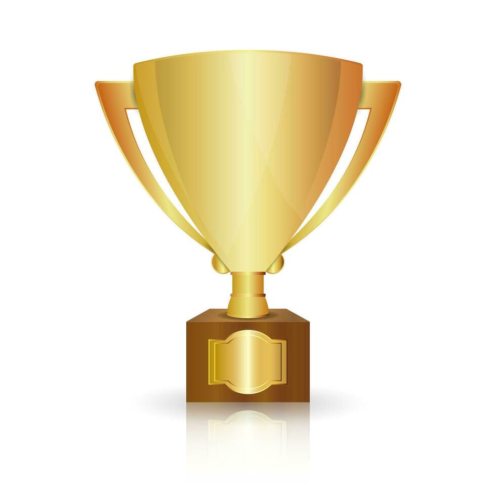Winner gold cup isolated on white background with reflection, vector illustration