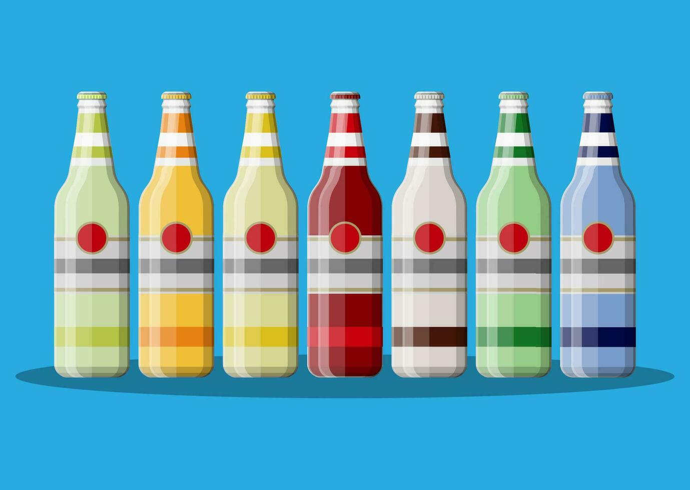 Bottle of carbonated drink or juice. Alcohol drink. Fruit cocktail. Vector illustration in flat style