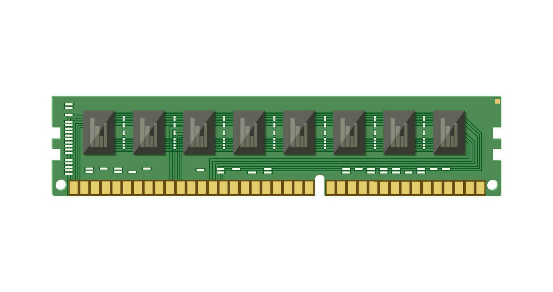 RAM destello memoria chip aislado en blanco. aleatorio acceso memoria. ordenador personal hardware. componentes para personal computadora. tarjeta de circuito impreso icono. vector ilustración en plano estilo