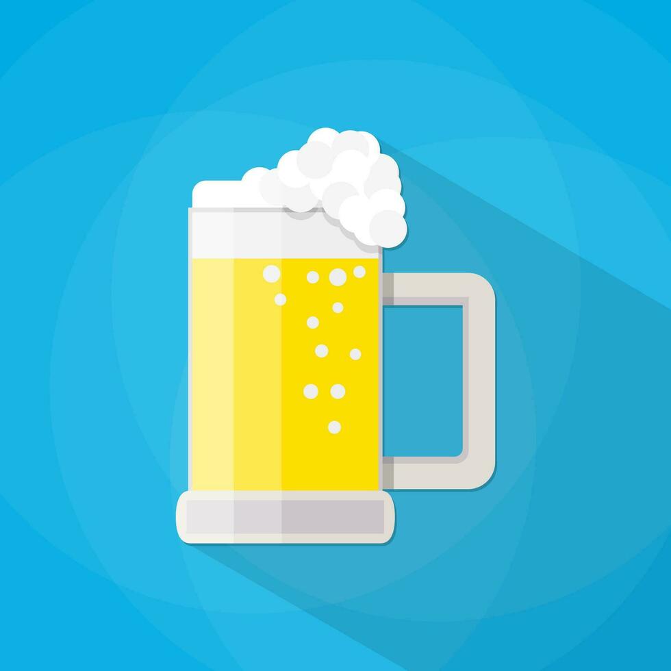 beer mug isolated on a blue background with long shadow. vector illustration in flat style