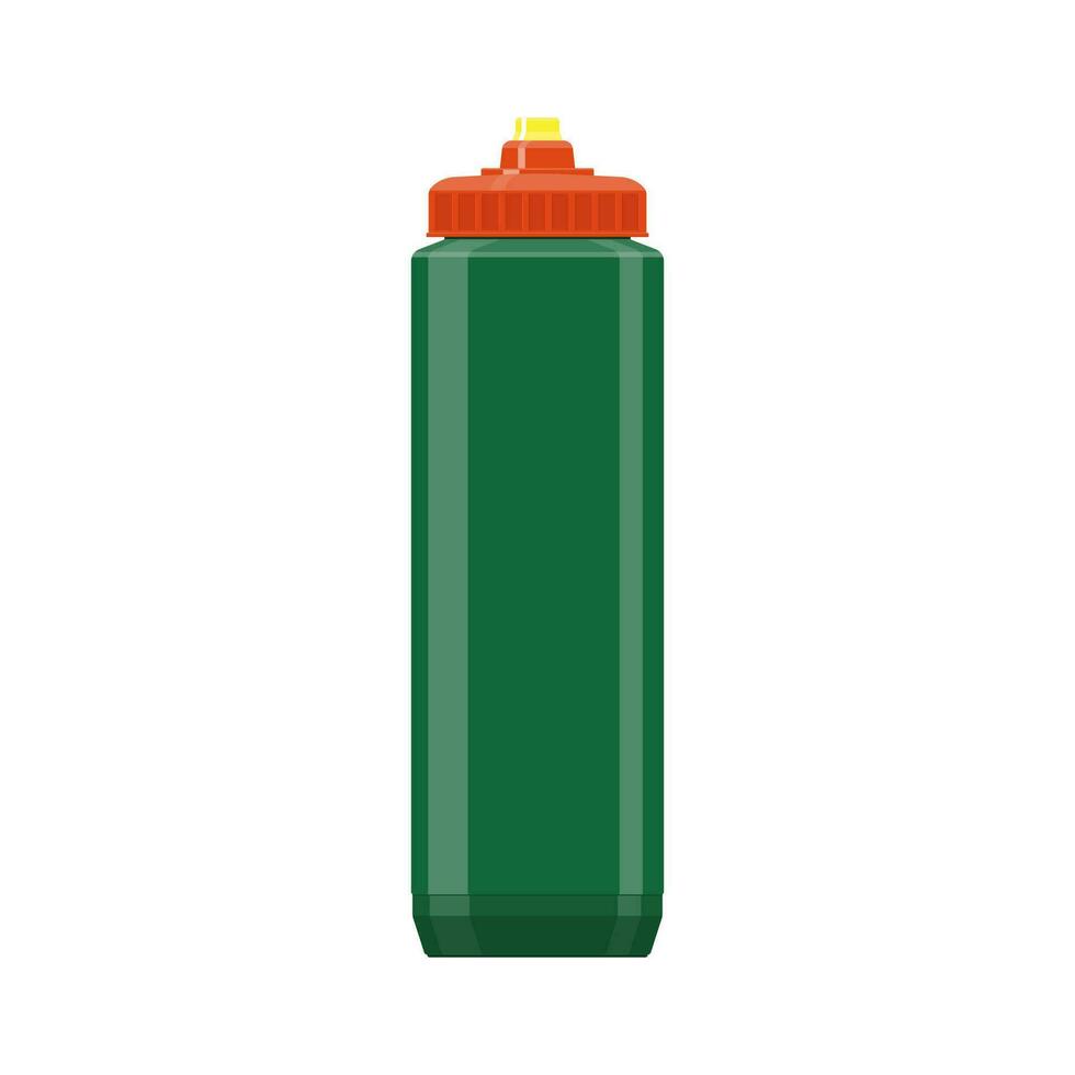 verde el plastico Deportes botella hidro matraz agua. vector ilustración aislado en azul antecedentes. deporte, aptitud física, ejercicio. sano estilo de vida