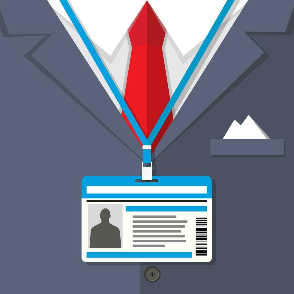 Background of fragment of a man suit with a red tie and with the badge. vector illustration
