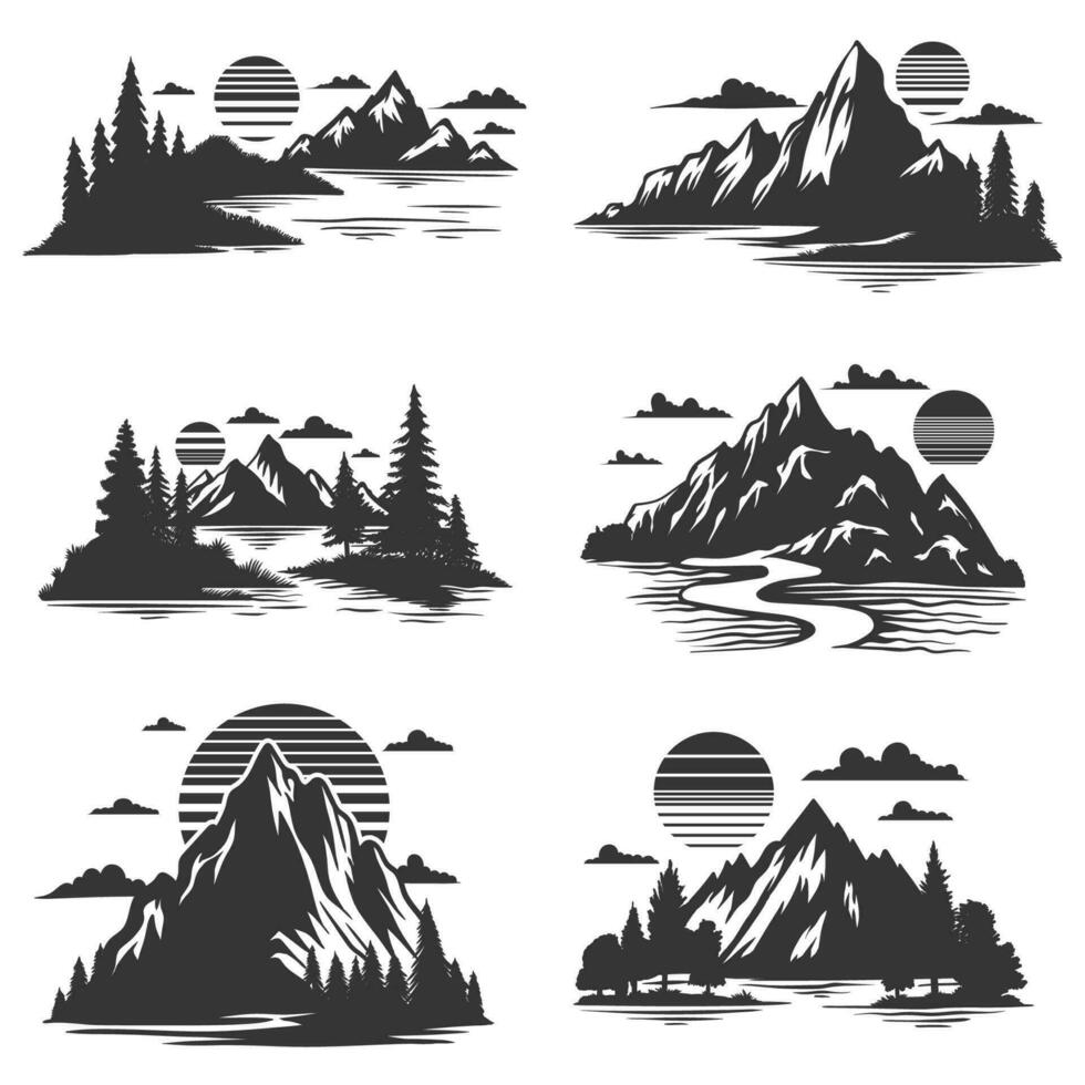 Mountain elements set collection vector illustration
