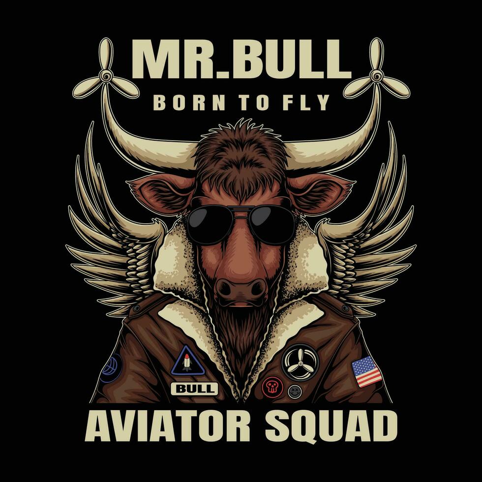 toro aviador personaje vector ilustración