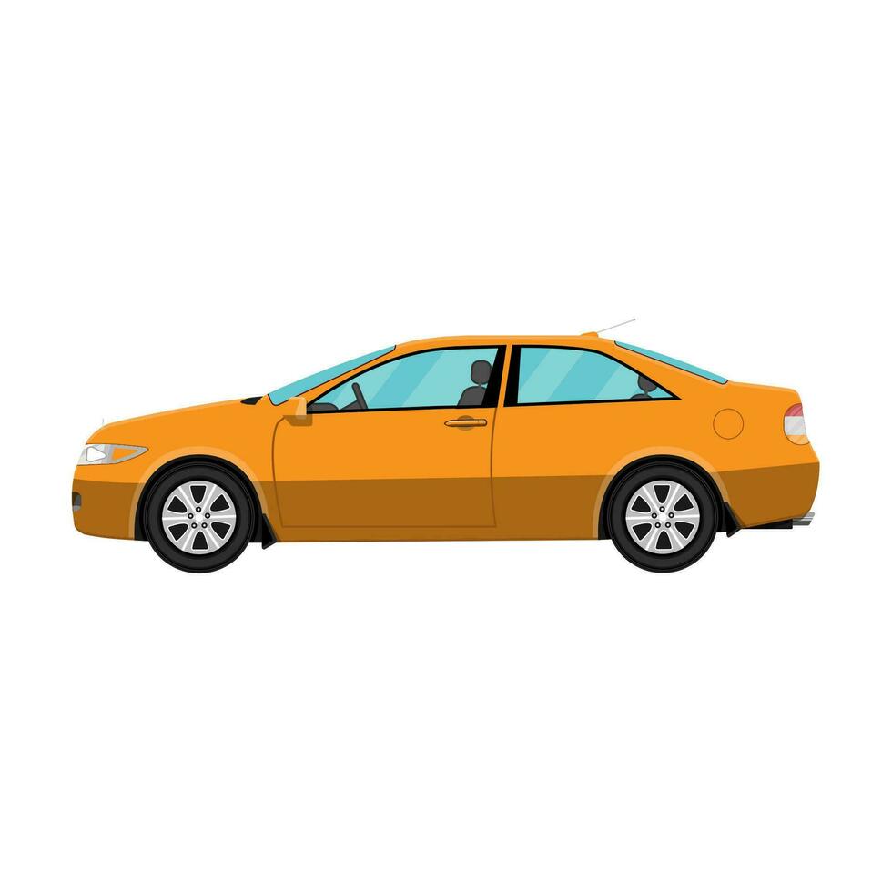 Generic orange coupe car isolated on white. Vector illustration in flat style